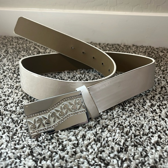 Playboy belt small bunny white silver rhinestones buckle vintage y2k size S - Picture 1 of 6